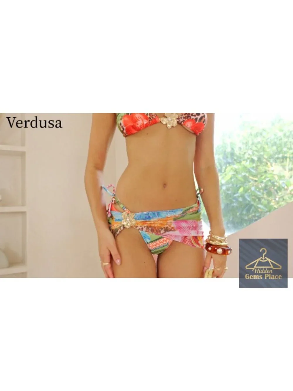 Sexy Boho 3 Piece Halter Bikini Set with Wrap Skirt, Cheeky Triangle Swimwear
